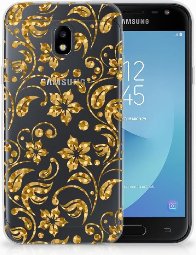 Samsung Galaxy J3 2017 TPU Case Gouden Bloemen