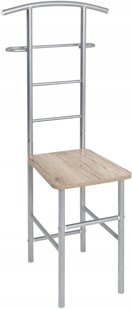 Standaard Kapstok met Stoel - Wit Metaal - 46x46x109 cm