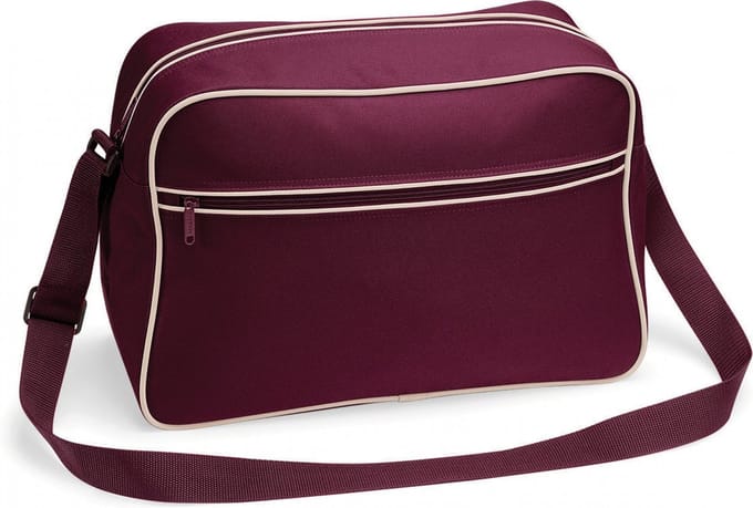 Bagbase Schoudertas Retro - bordeaux rood - met rits zakken - middelgroot - 40 x 28 x 18 cm - 18L