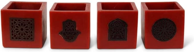 Safaary - Marokkaanse Kaarshouder Rood Ø 12 x 12cm-Vierkant patroon