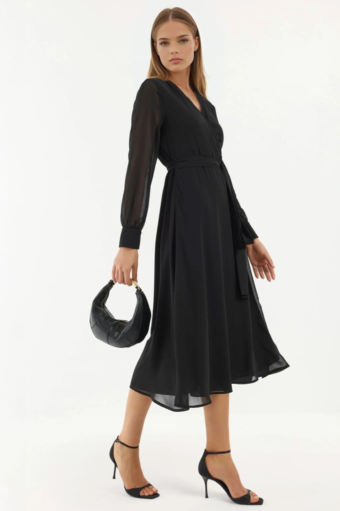 Double Breasted A-Lijn Tulle Midi Jurk met Tailleband