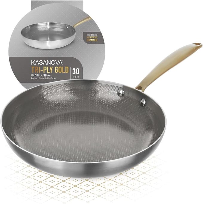 Ronde Koekenpan 30 cm Drie Lagen Goudkleurig