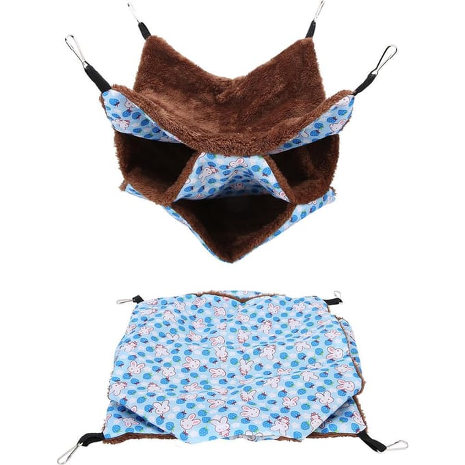 Hamac Chaud à Trois Couches pour Petits Animaux de Compagnie Lit Suspendu Sac de Couchage pour Hamster Planeur de Sucre Écureuils Bleu bleu