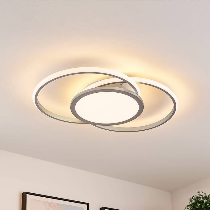 Lucande LED plafondlamp Senne, 63 cm, zilver, aluminium