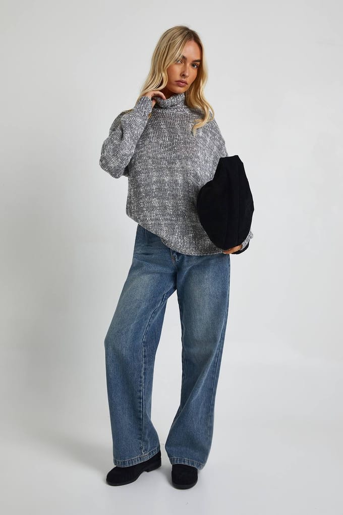 boohoo Dames Rolkraag Marl gebreide trui | Grey | Maat: Medium