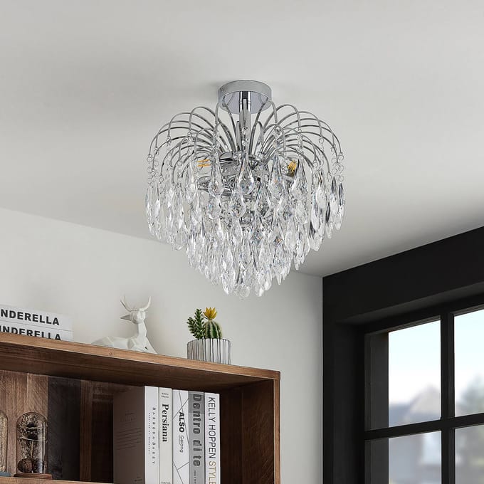 Lindby - plafondlamp - 3lichts - Ijzer, acryl - H: 40 cm - E14 - chroom