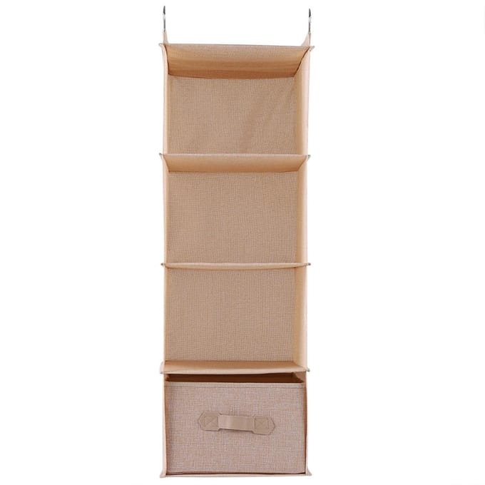 Organisateur de Placard Suspendu Rangement Vêtements 4 Étagères avec Tiroir (Beige) brown