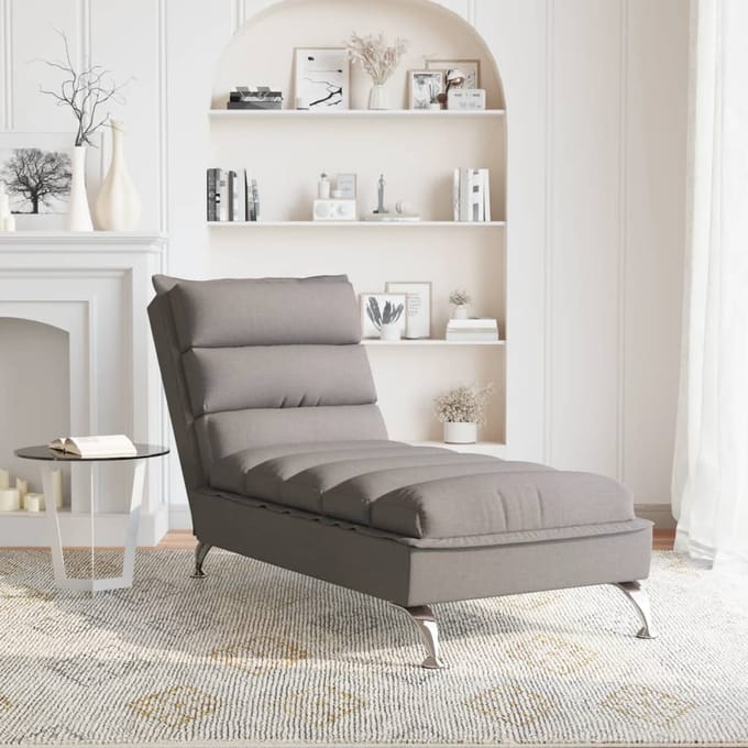 vidaXL - Chaise - longue - met - kussens - stof - taupe