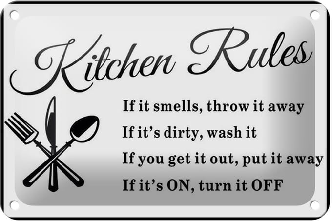 Blechschild Spruch 18x12cm Kitchen Rules Küche Regeln