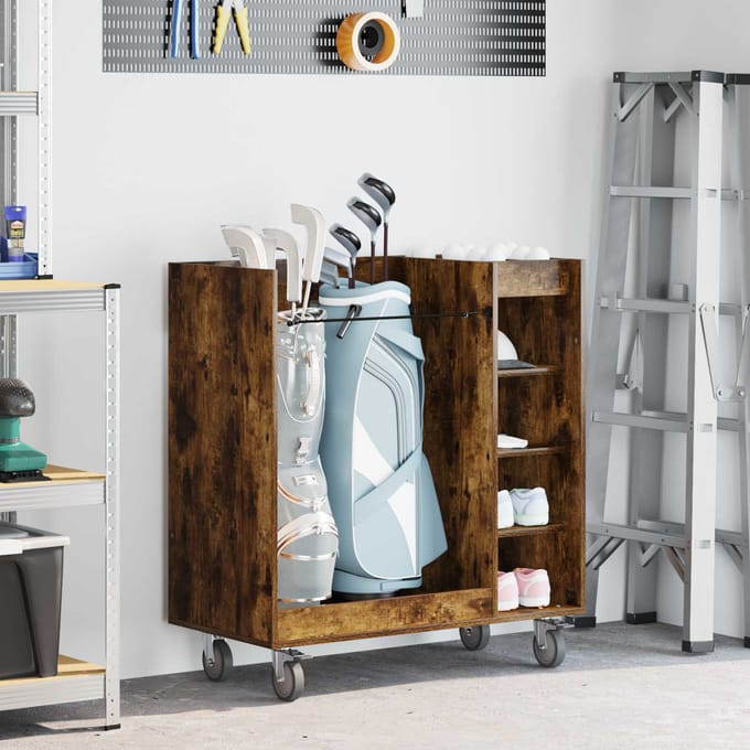vidaXL Golfkast met wiel Gerookt eiken 90 x 45 x 98 cm Bewerkt hout