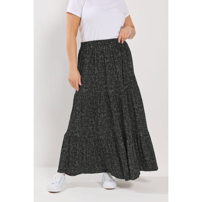 Yours Zwarte Gelaagde Rok Met Abstracte Print En Ruiten Size 48