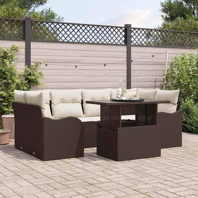 vidaXL - Tuinbank - Set - 7 - st - 6-Aantal - zitplaatsen - Bruin - Poly - Riet