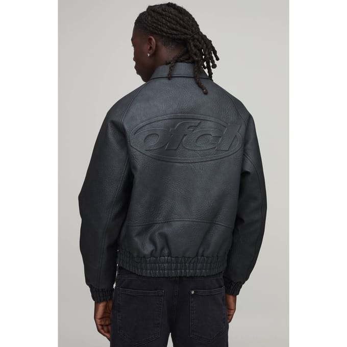Boxy Fit Gebosseerde Ofcl Bomber Jacket Met Kraag | Black | Size Medium