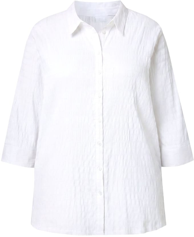 Ulla Popken - Dames - Blouse bubble-kwaliteit overhemdkraag 3/4-mouwen - Sneeuwwit - Maat 66+