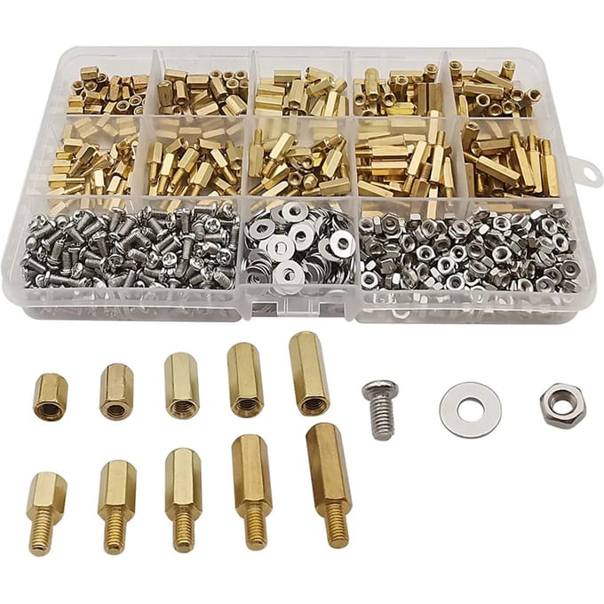 910 stuks M3 mannelijke vrouwelijke zeskant messing afstandhouder kit met schroefmoer en ring pcb moederbord 910 Pcs
