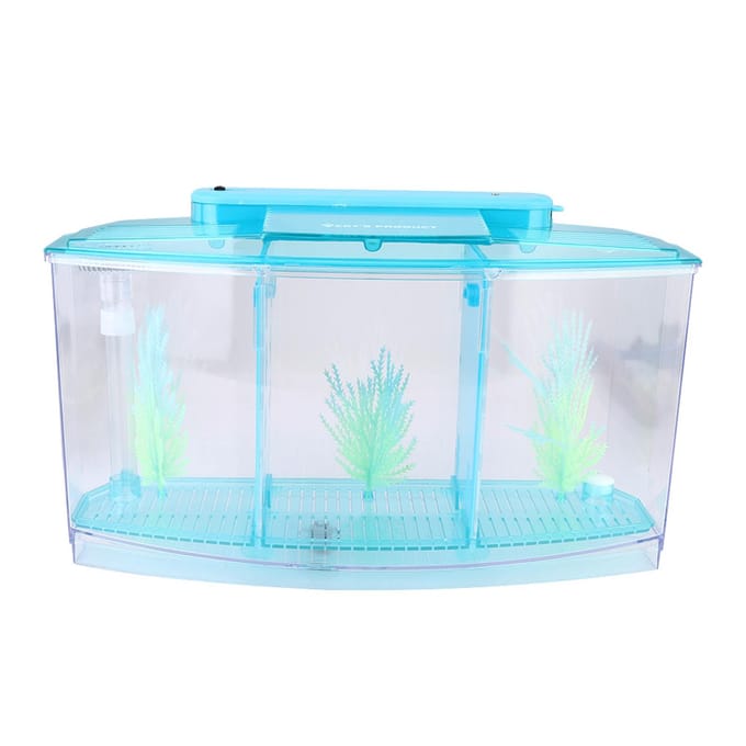 Aquarium Vissenkom LED Acryl Drie Vakken Kweek Isolatiebox voor Kleine Vissen(blauw) blauw
