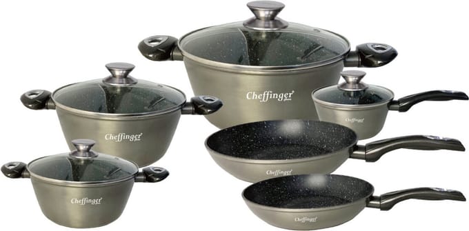 Cheffinger Luxe Pannenset - 10 delig - Brons - Inductie - Met glazen deksels