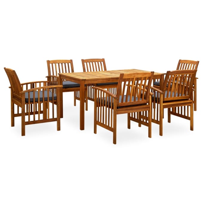 vidaXL - 7-delige - Tuinset - met - kussens - massief - acaciahout