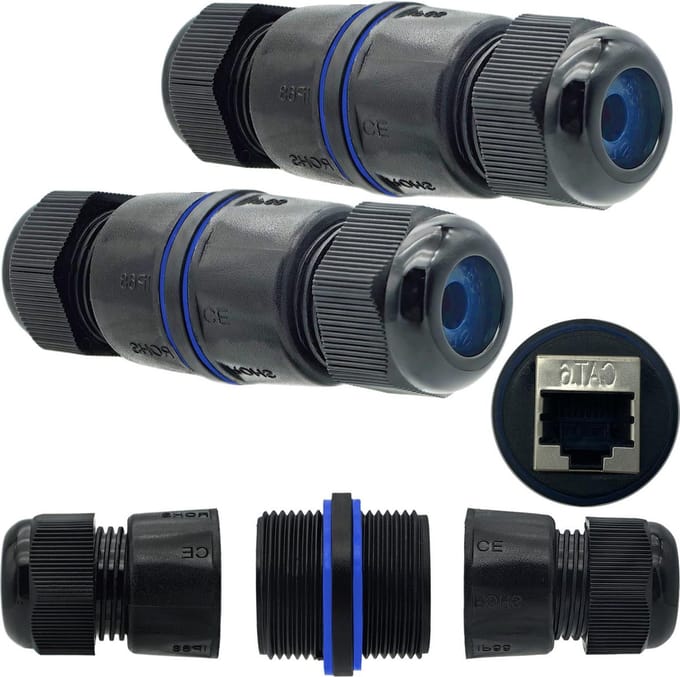 Ethernet-connectoren voor buiten - waterdichte RJ 45-connector - RJ45-koppeling - CAT.6E/CAT.6/CAT.5E/CAT.5 - netwerkextender - 2 stuks