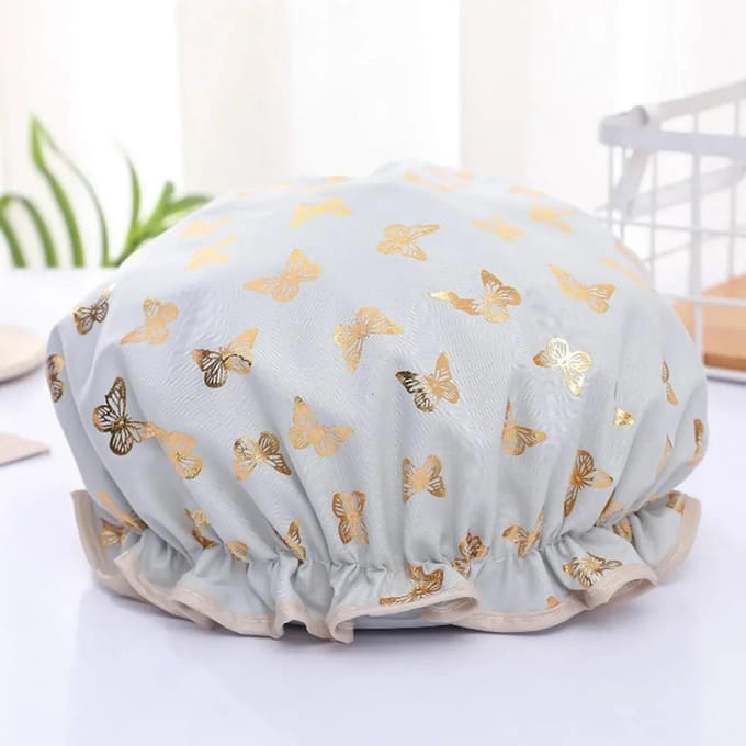 Bonnet de douche imperméable bonnet pour cheveux doré imprimé polyester coton bonnet de douche bain dame white