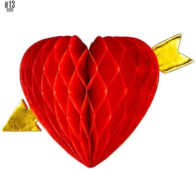 Aftelkalender voor Valentijnsdag hart honingraat bal met pijl