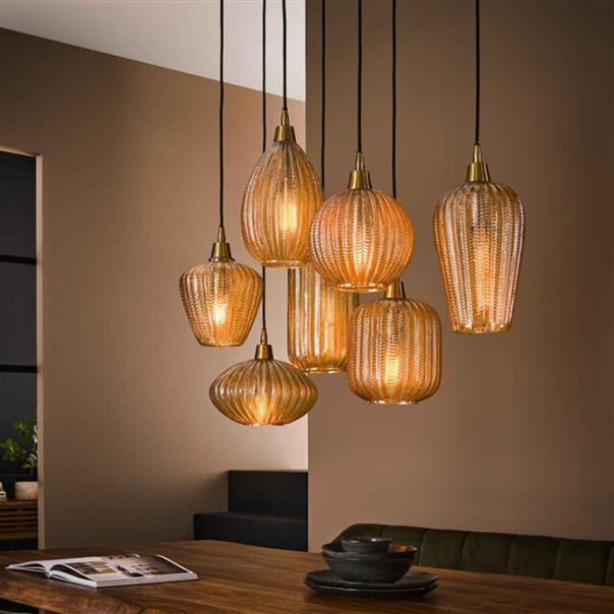 Hoyz Hoyz hanglamp pattern 4+3 lampen glass