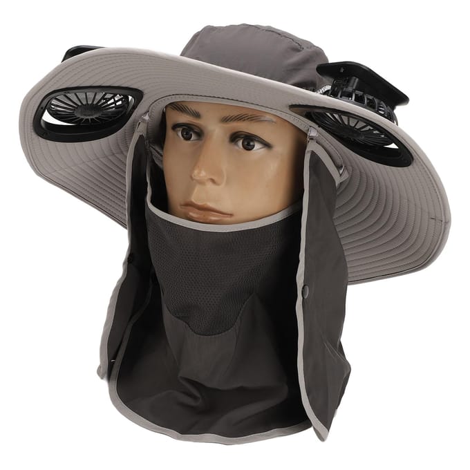 Heren Zonnehoed met 2 Zonneventilatoren Nylon UPF50 Brede Rand Sneldrogend USB Oplaadbaar Zomer Koeling gray