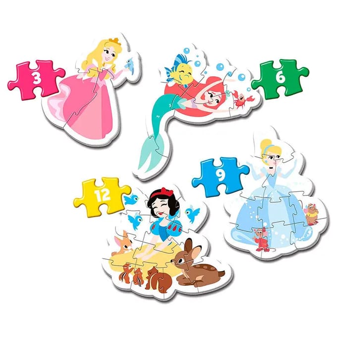Clementoni - My first puzzles - Disney Princes - 3, 6, 9 en 12 Stukjes - Voor Kinderen vanaf 2 Jaar