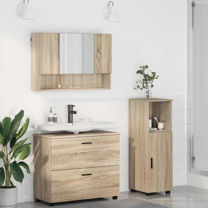 vidaXL - Badkamermeubel - Set - 3 - pcs - Sonoma - Eik - Samengesteld - Hout - en - Metaal