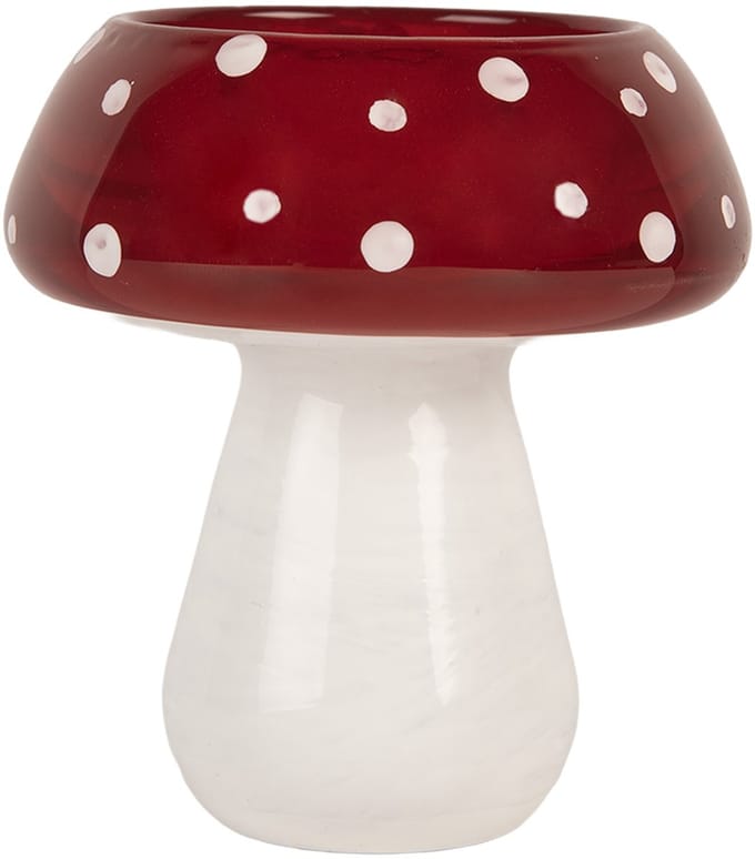 Clayre & Eef Waxinelichthouder Overig Ø 8x9 cm Rood Wit Glas Herfst decoratie