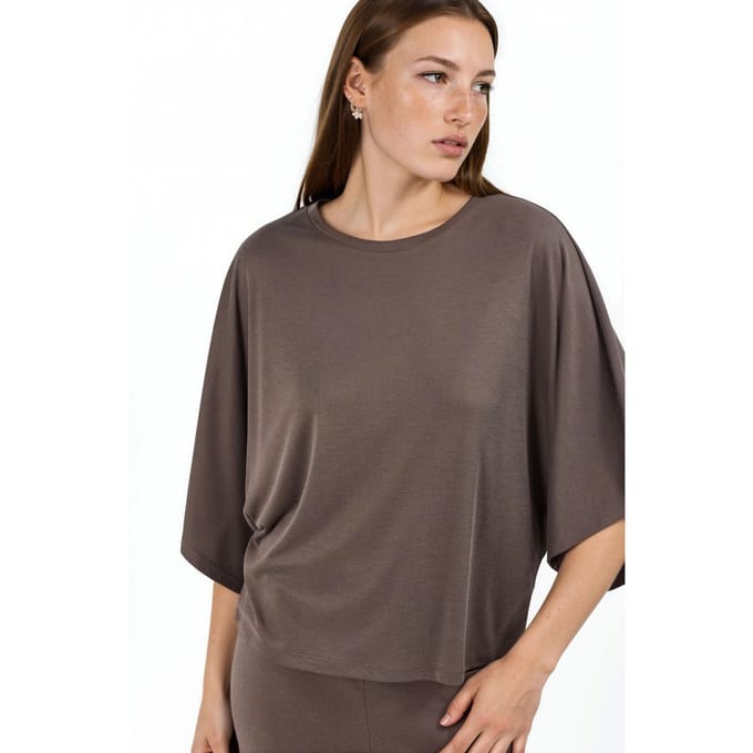 Losse Pasvorm Geribbelde Crewneck Blouse