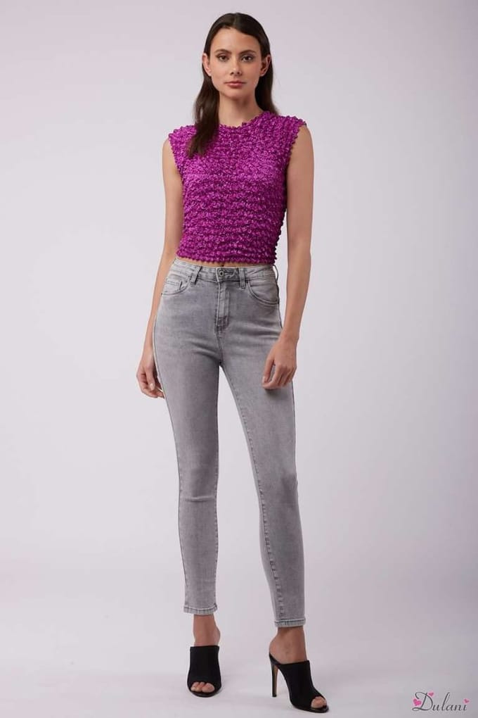 Broek Toxik3 hoge taille slim jeans grijs H2598-5