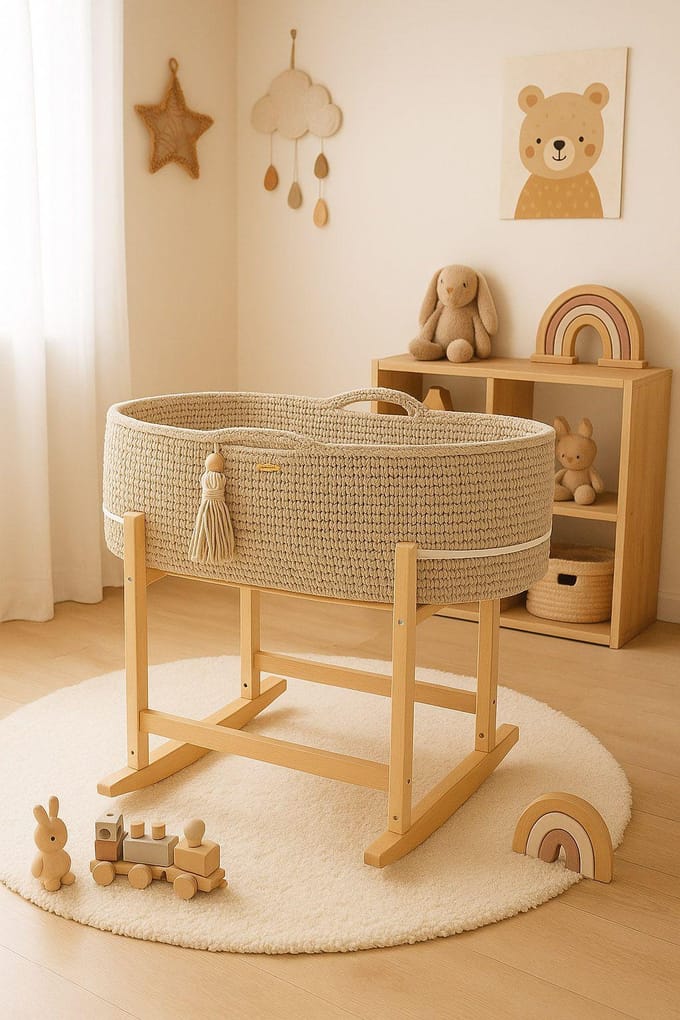 Mozesmand met wiegstandaard «Cuña» | Lichtbeige