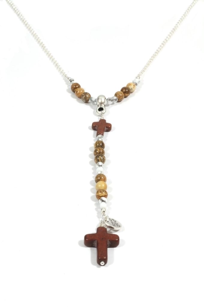 Heaven Eleven dames Ketting zilver plating - jaspis - bruin kruisje