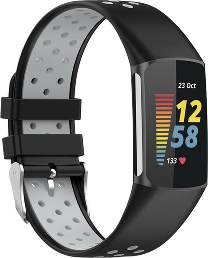 Siliconen bandje - geschikt voor Fitbit Charge 6 - zwart-grijs