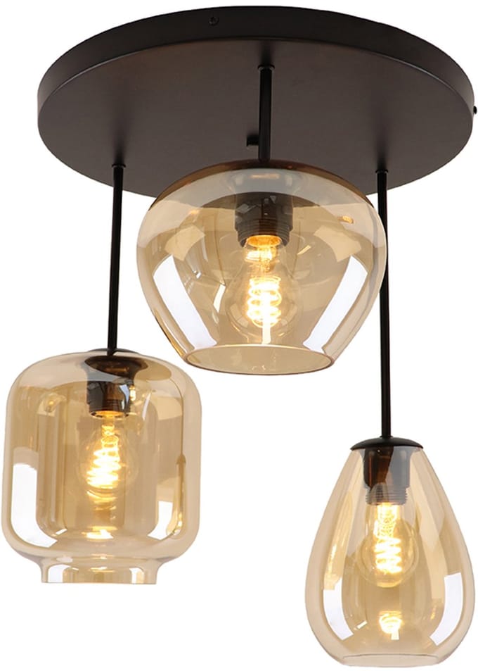 Olucia - CAIA - Plafondlamp - Amber / Zwart - Vorm: Rond