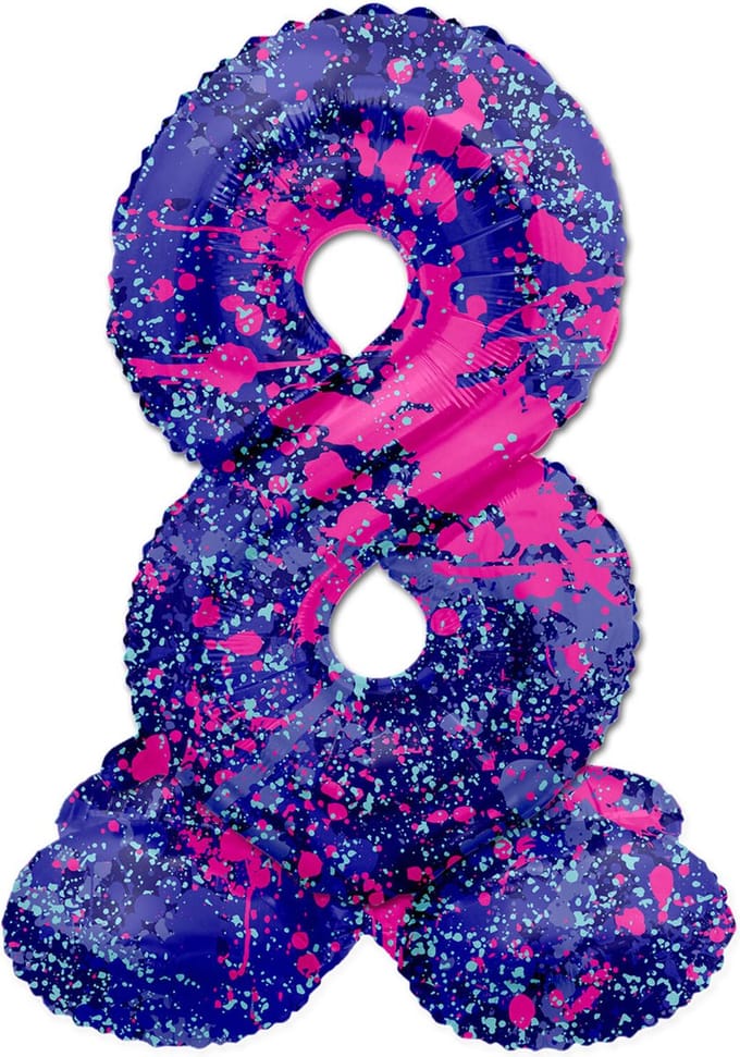 Staande Folieballon Cijfer 8 Paint Splash - 41 cm