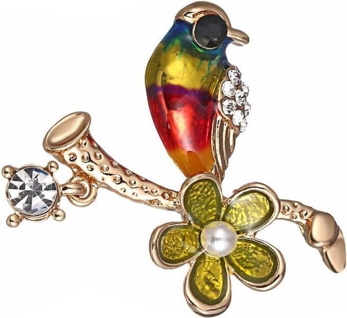 Fako Bijoux® - Broche - Vogel - Vogel Met Bloem - 36x35mm - Goudkleurig