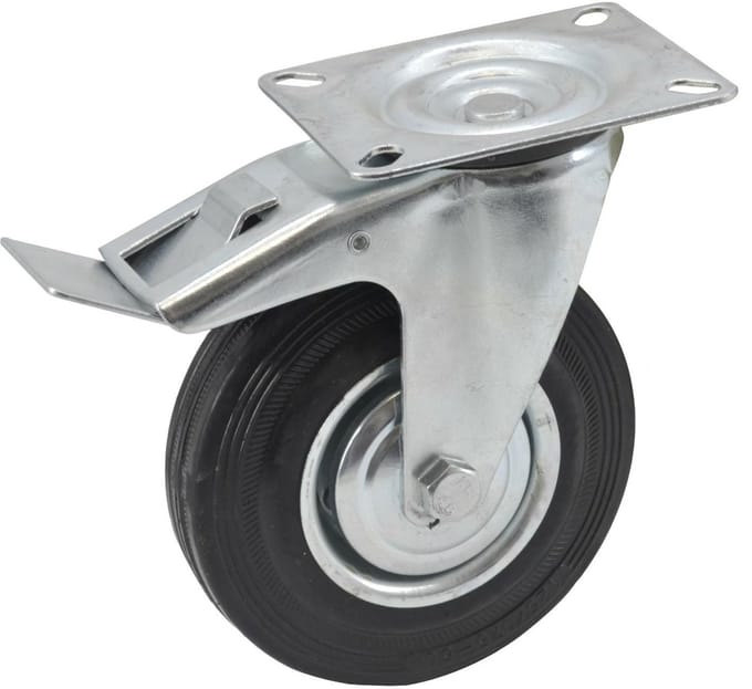 Awtools Serie - Zwenkwiel met Rem - 160mm - Stalen Constructie - Zwarte Rubberband