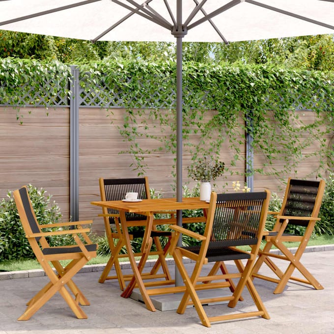 vidaXL - Opklapbare - stoelen, - 4 - stuks, - zwart, - massief - acaciahout