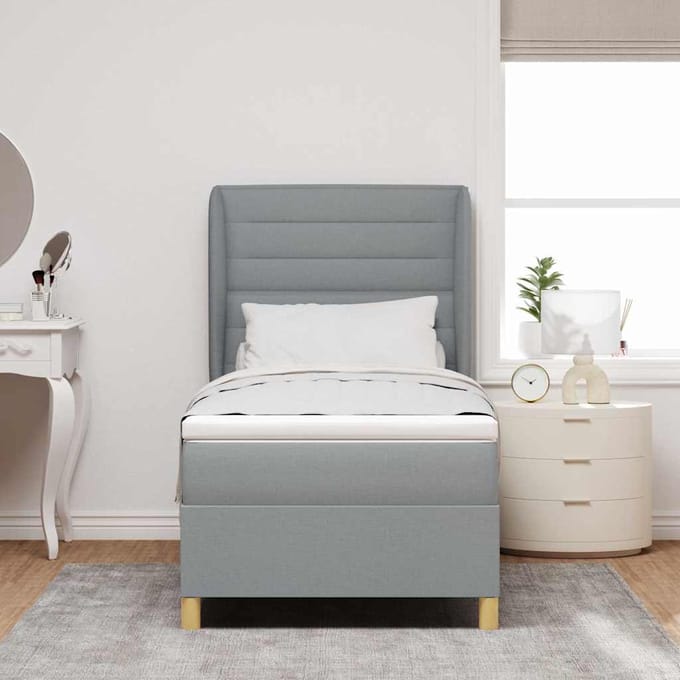 vidaXL - Boxspring - bed - met - matras - Lichtgrijs - 200 - x - 90 - cm - Stof