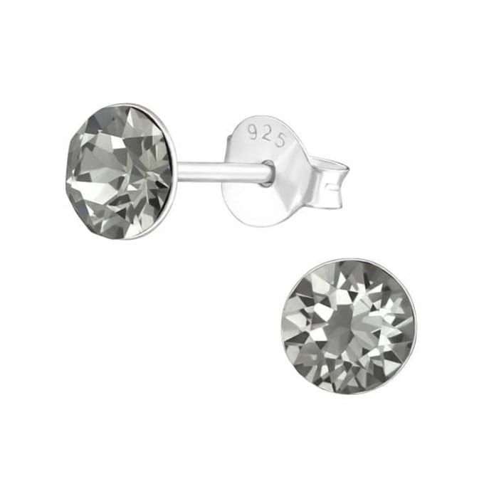 Zilveren oorknop, Black Daimond kristal (6MM)