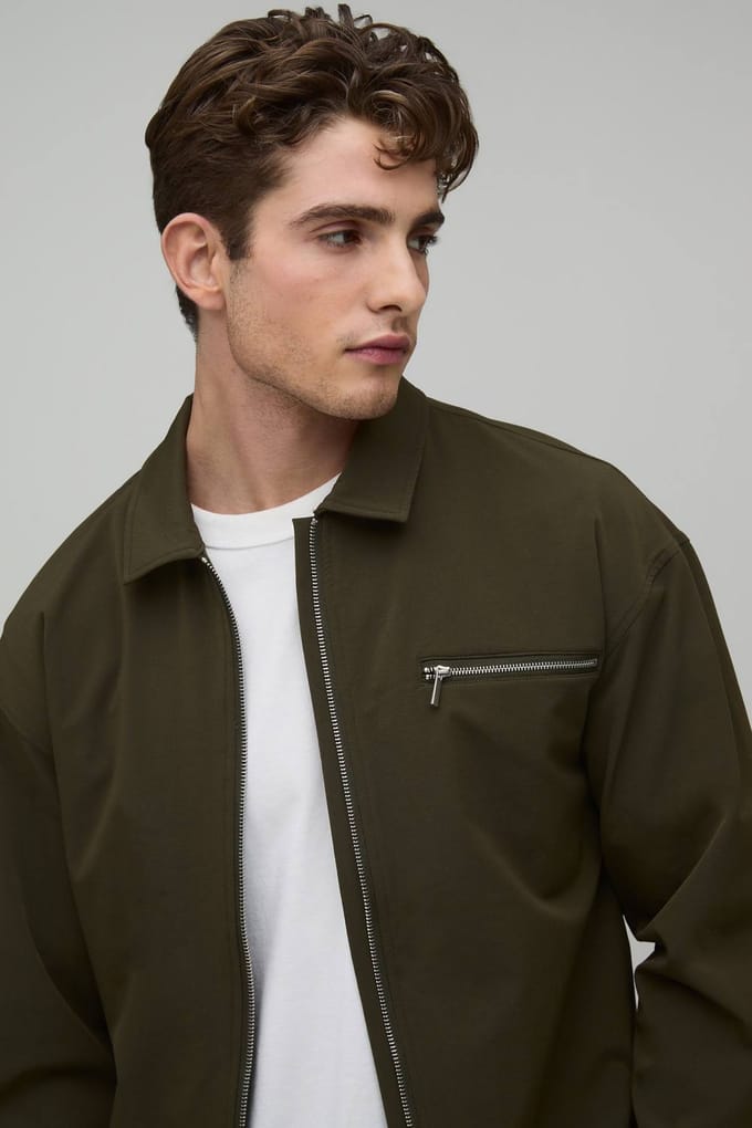 Regular Technical Stretch Zip Pocket Overshirt | Khaki | Size Small