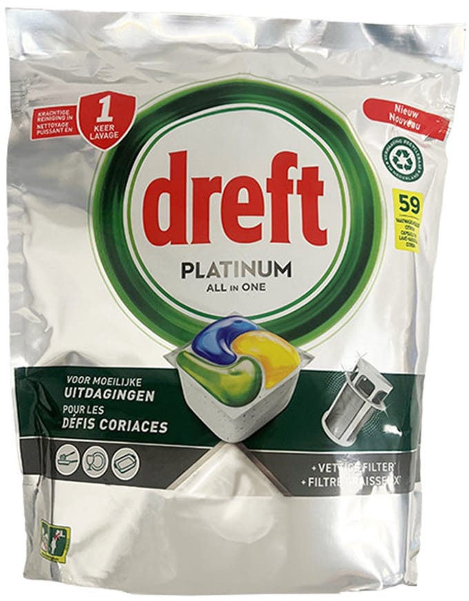 Dreft Vaatwastabletten - All-in-One Platinum - Lemon - 59 tabs