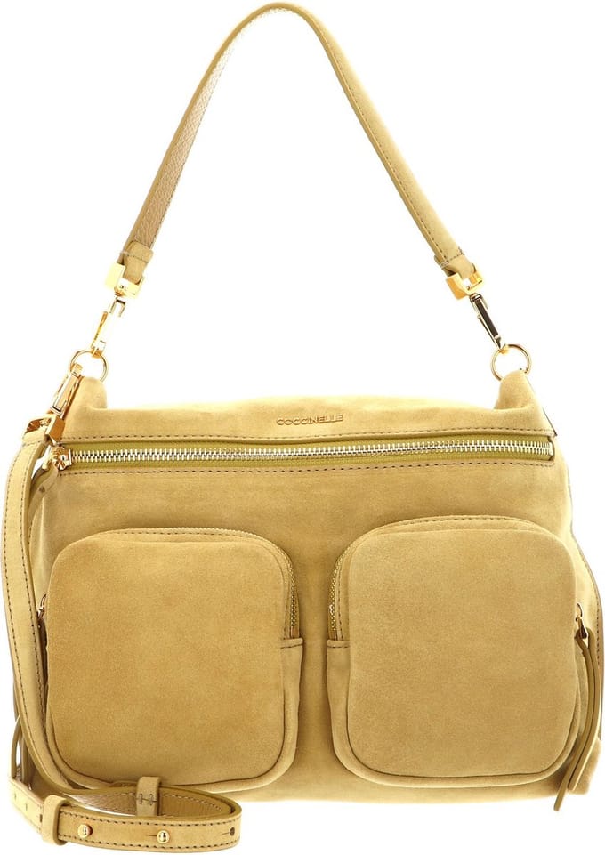 COCCINELLE Leren Schoudertas Hyle Suede Handbag Citronella Mosterdgeel