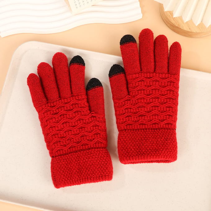 Handschoenen Winter - Dames Winterhandschoenen Golfpatroon - Touchscreen - Breien - Elastische manchetten