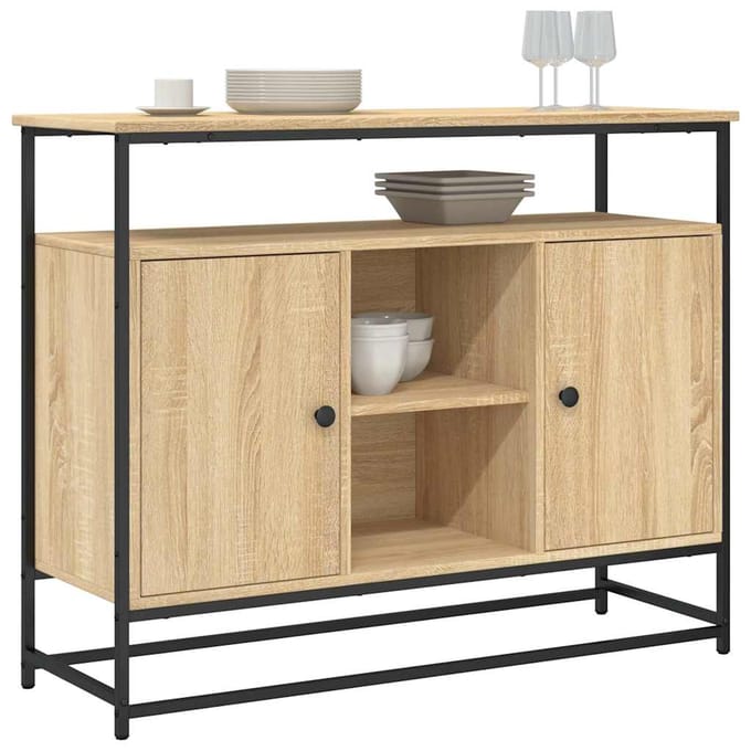 vidaXL - Dressoir - 100x35x80 - cm - bewerkt - hout - sonoma - eikenkleurig