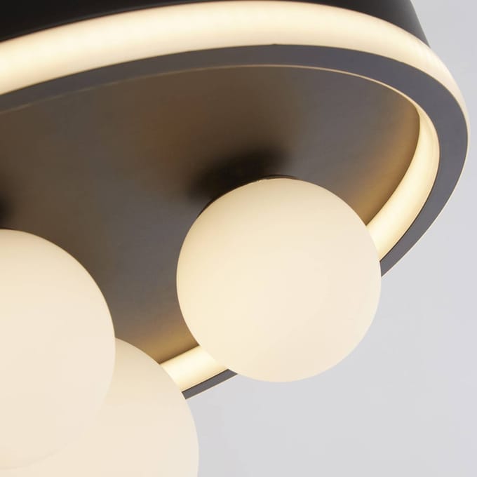 Searchlight Trident LED plafondlamp, zwart, Ø 40 cm, staal/opaalglas