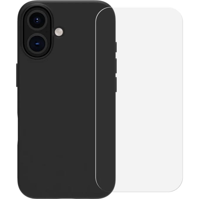 BlueBuilt Back Cover iPhone 16 Zwart + Screenprotector Glas