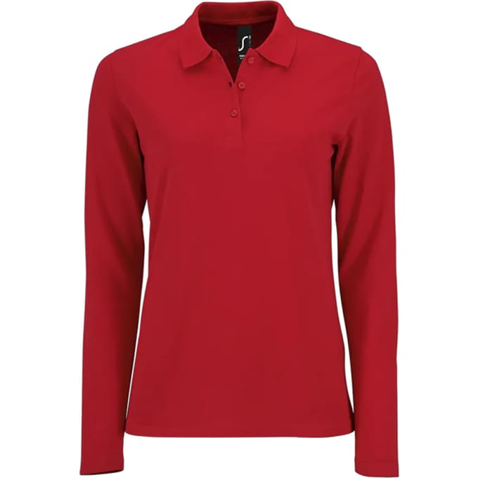 SOLS Dames/Dames Perfect Pique Poloshirt met Lange Mouwen (Rood)